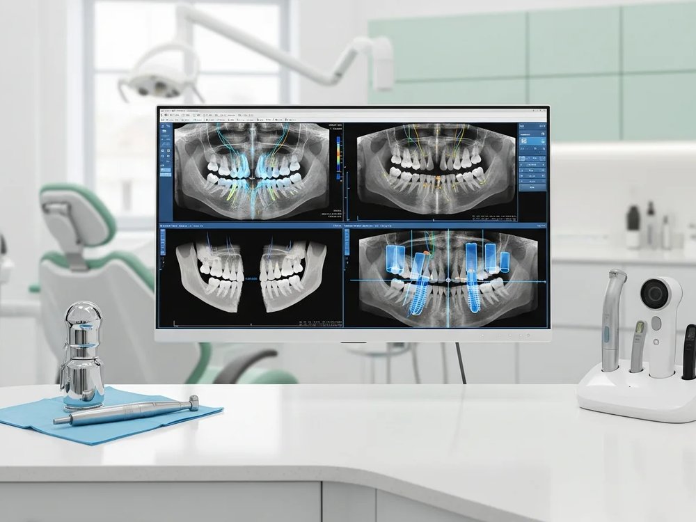 Three-dimensional implant planning on a model of the lower jaw
