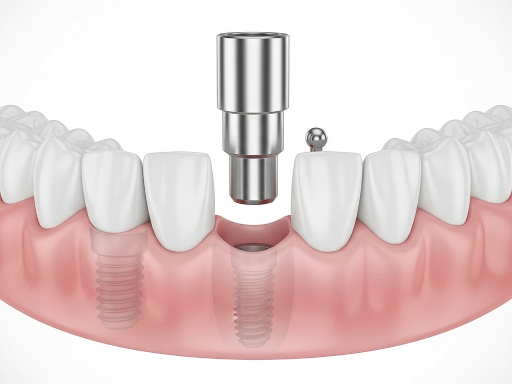 Schematic view of an implant with abutment being placed in the gap