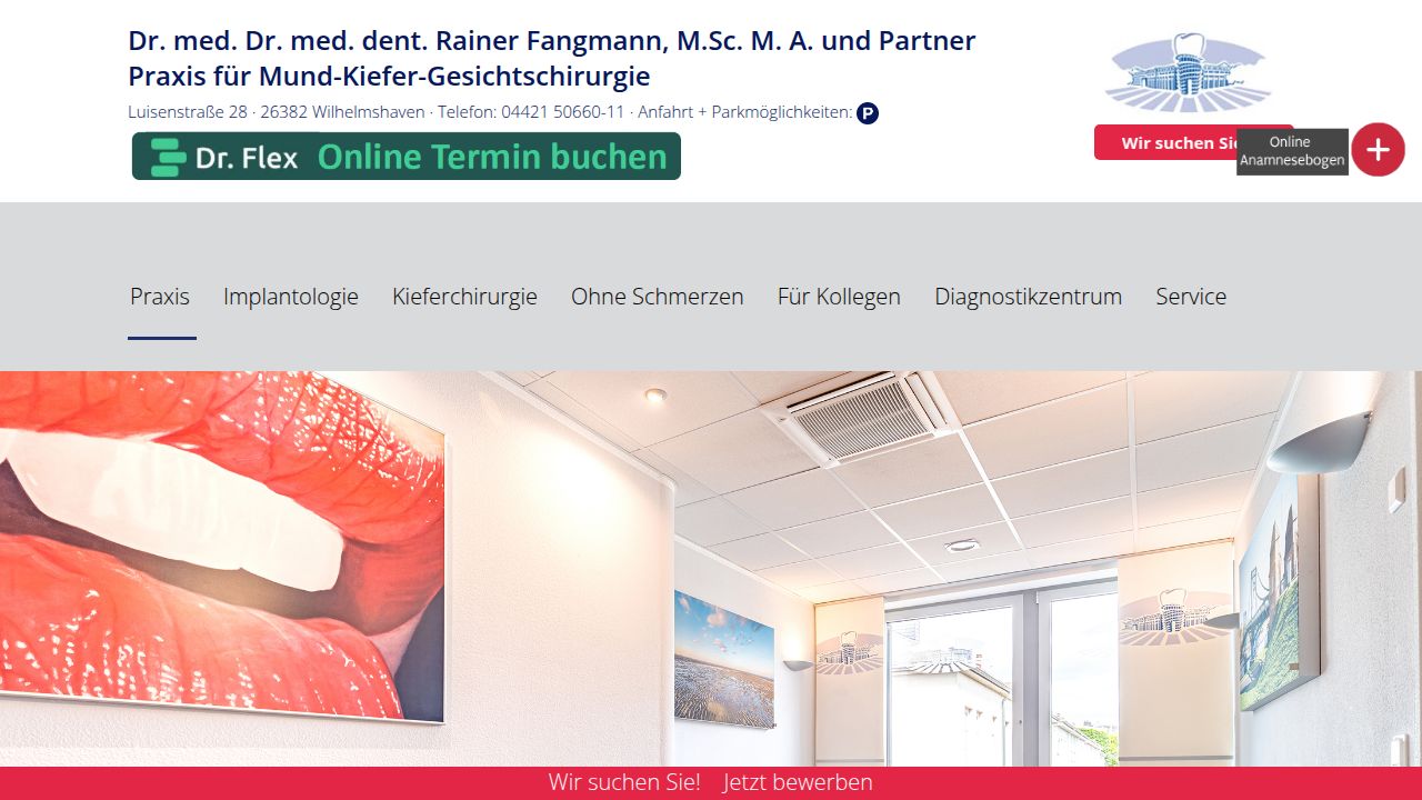 Startseite der Internetseite von Praxis f&uuml;r Mund-Kiefer-Gesichtschirurgie    Dr. Dr. Rainer Fangmann MSc