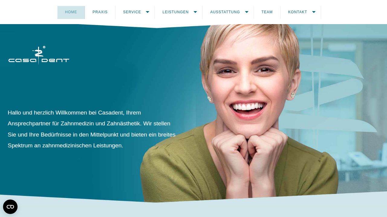 Startseite der Internetseite von Casadent